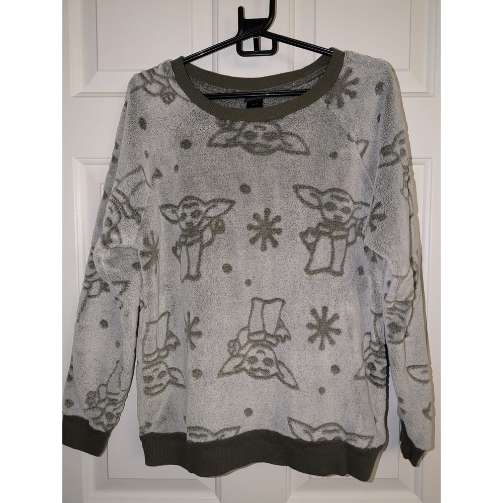 Star Wars Grogu Baby Yoda Fleece Sweatshirt Sage Green Grey Pullover Medium
